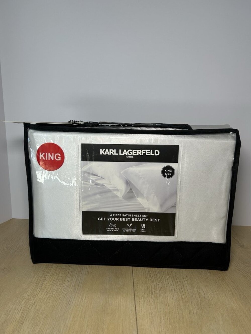 New Karl Lagerfeld Paris 4 Piece King Sheet Set White Satin